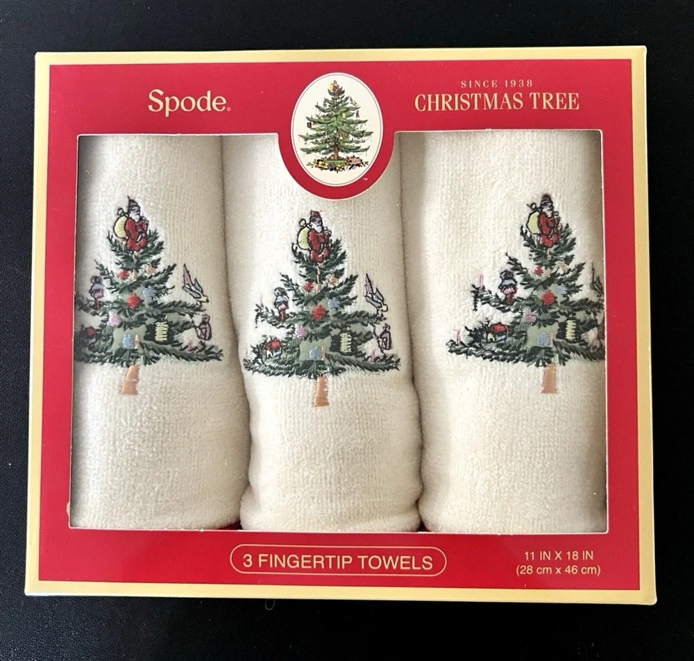 Spode Christmas Tree Fingertip Towels Set of 3 Avanti Linens NIB NEW 11 x 18